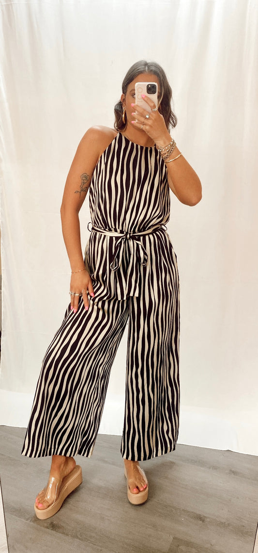 Going Places Black Stripe Jumpsuit