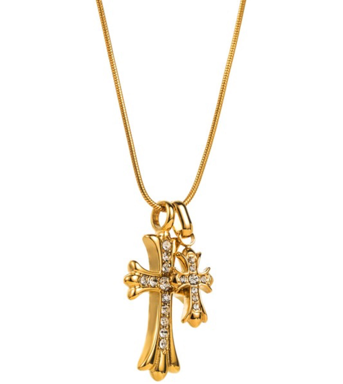 Stainless Steel Double Cross Pendant Necklace