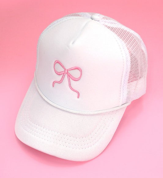 White Embroidery Bow Trucker Hat