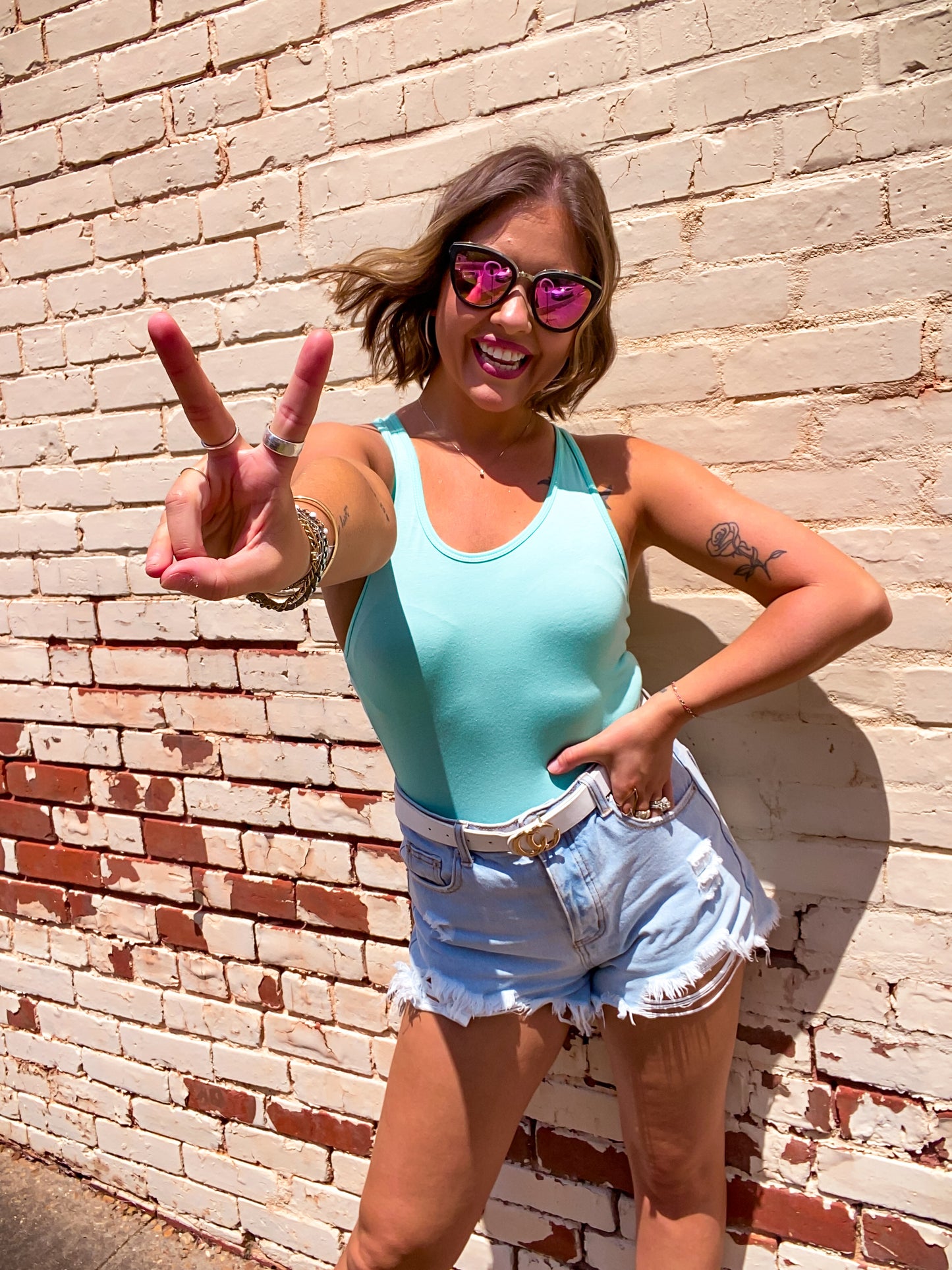 Good Vibes Racer Back Mint Bodysuit