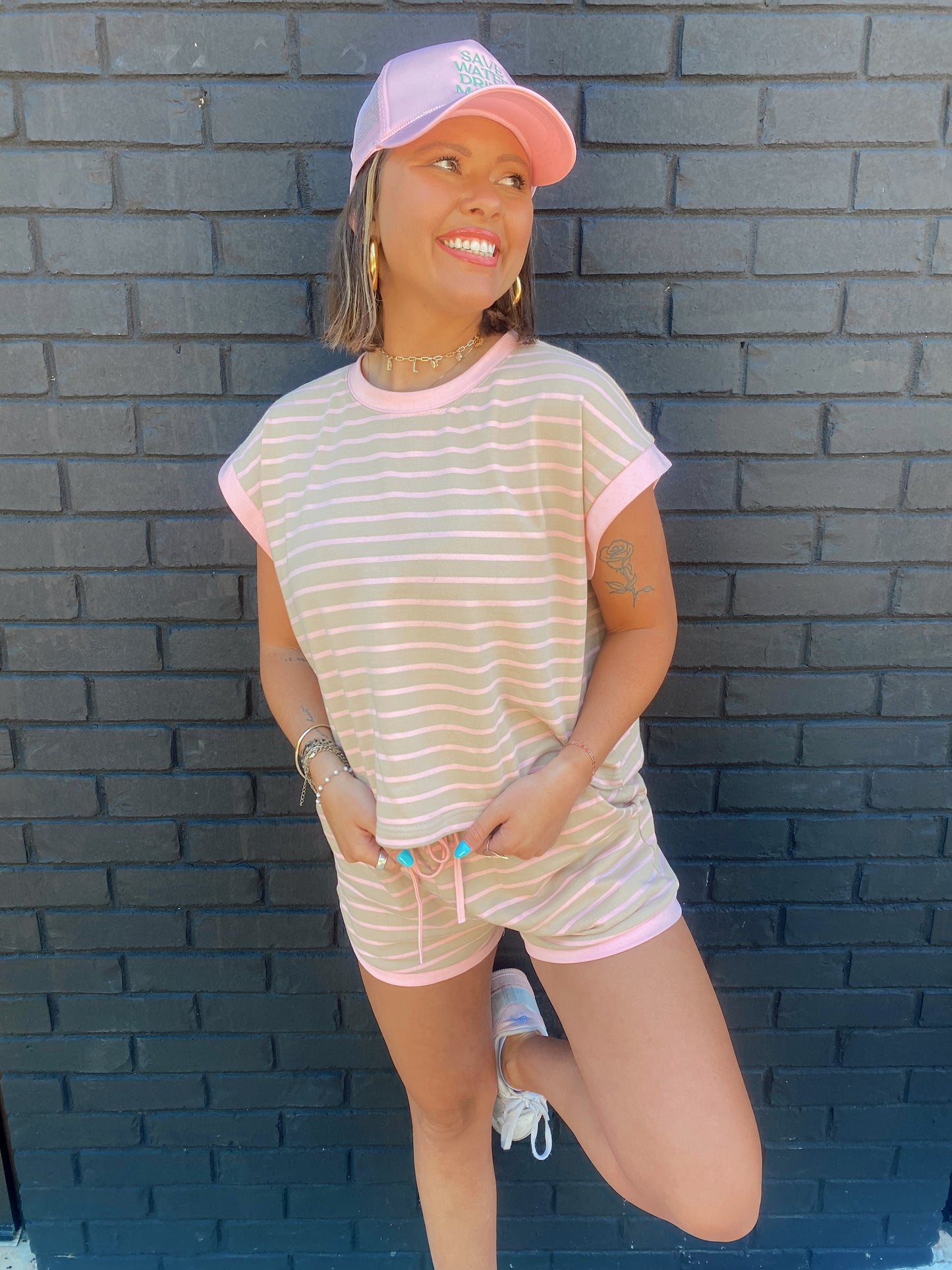 Stripe Terry Top & Shorts Set