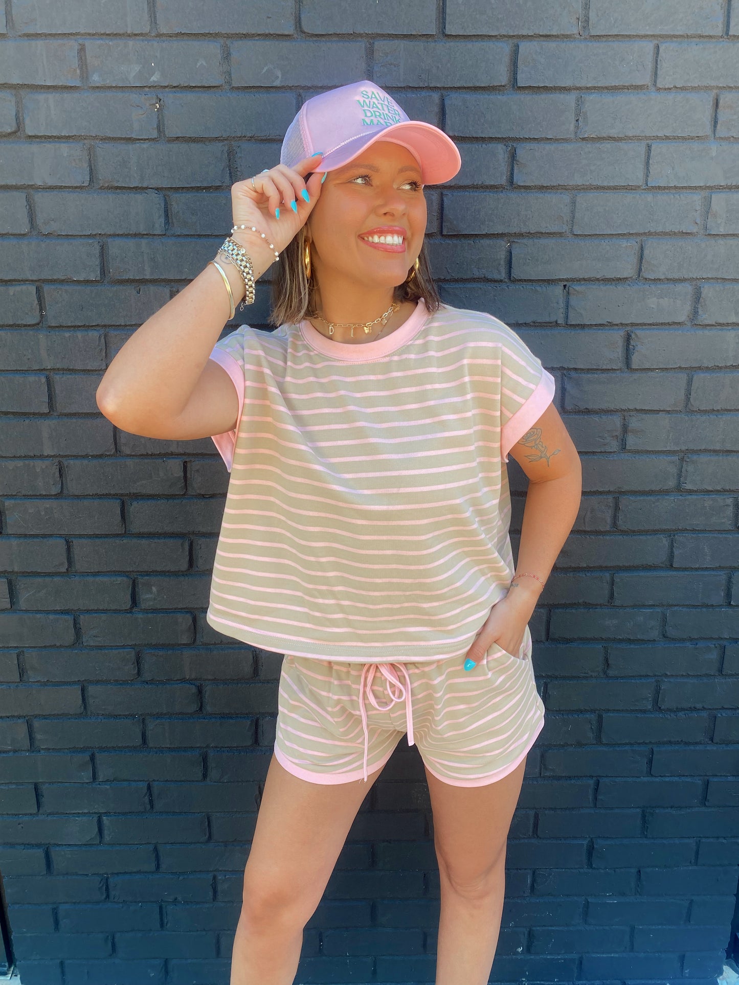 Stripe Terry Top & Shorts Set