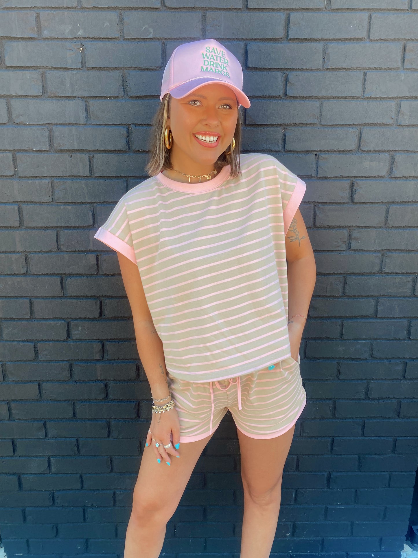 Stripe Terry Top & Shorts Set