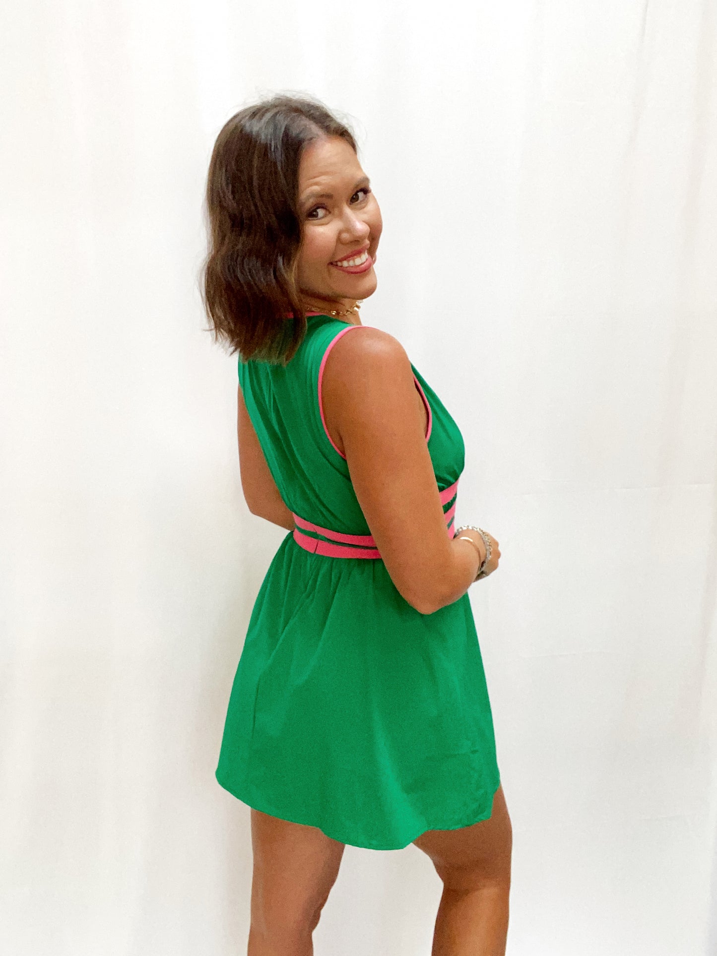 Vacation Mode Kelly Green & Pink Dress