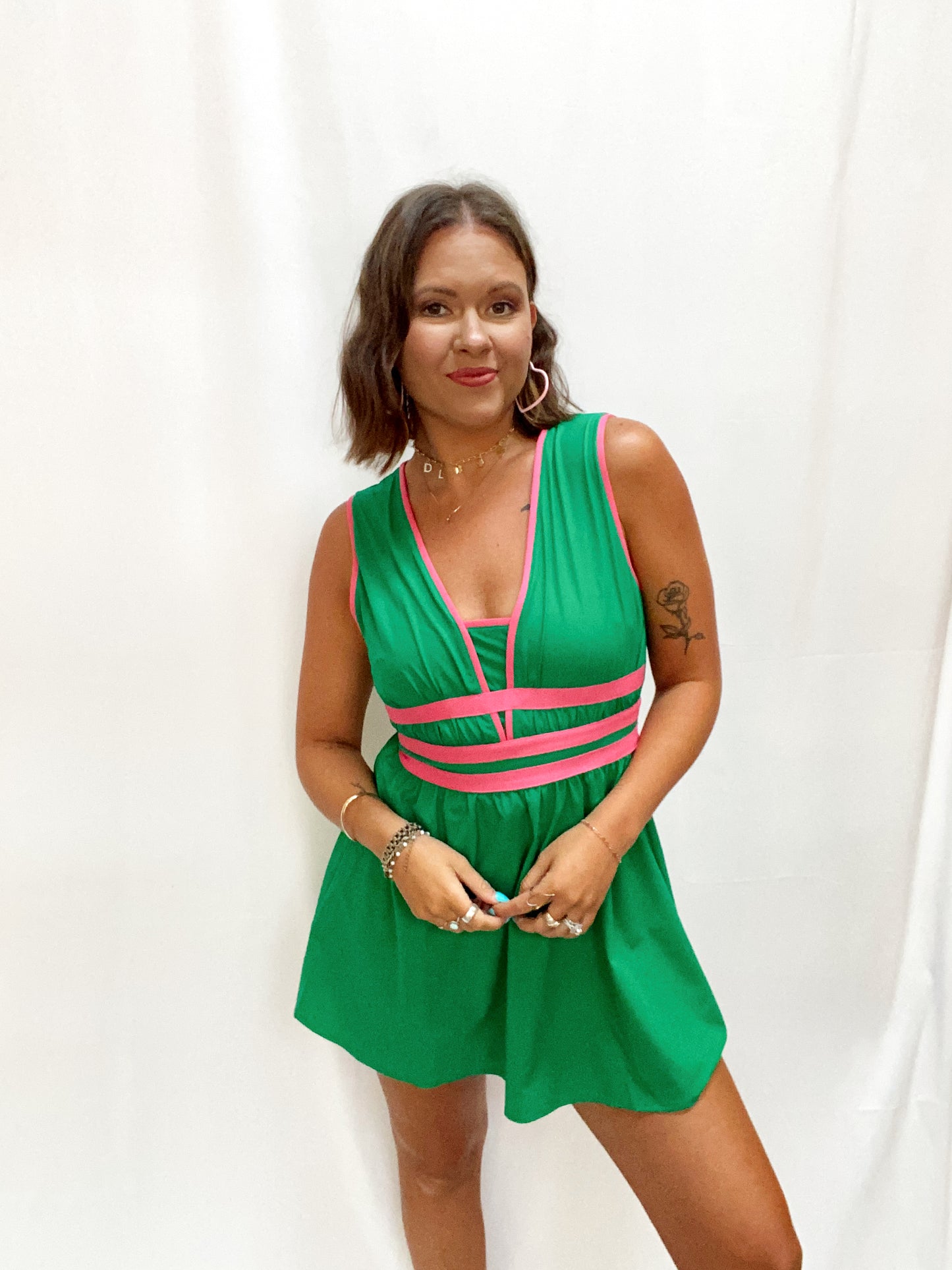 Vacation Mode Kelly Green & Pink Dress