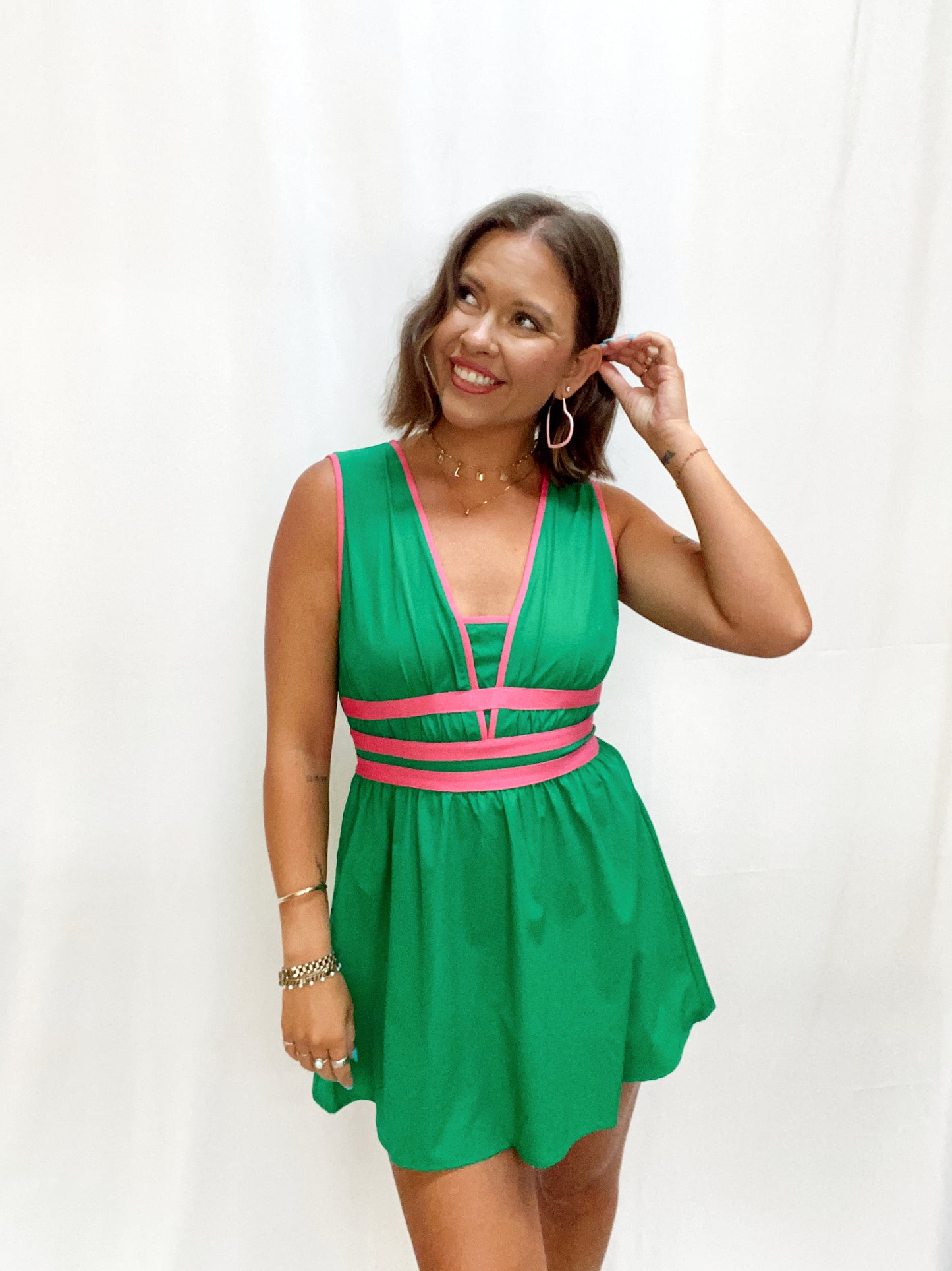 Vacation Mode Kelly Green & Pink Dress