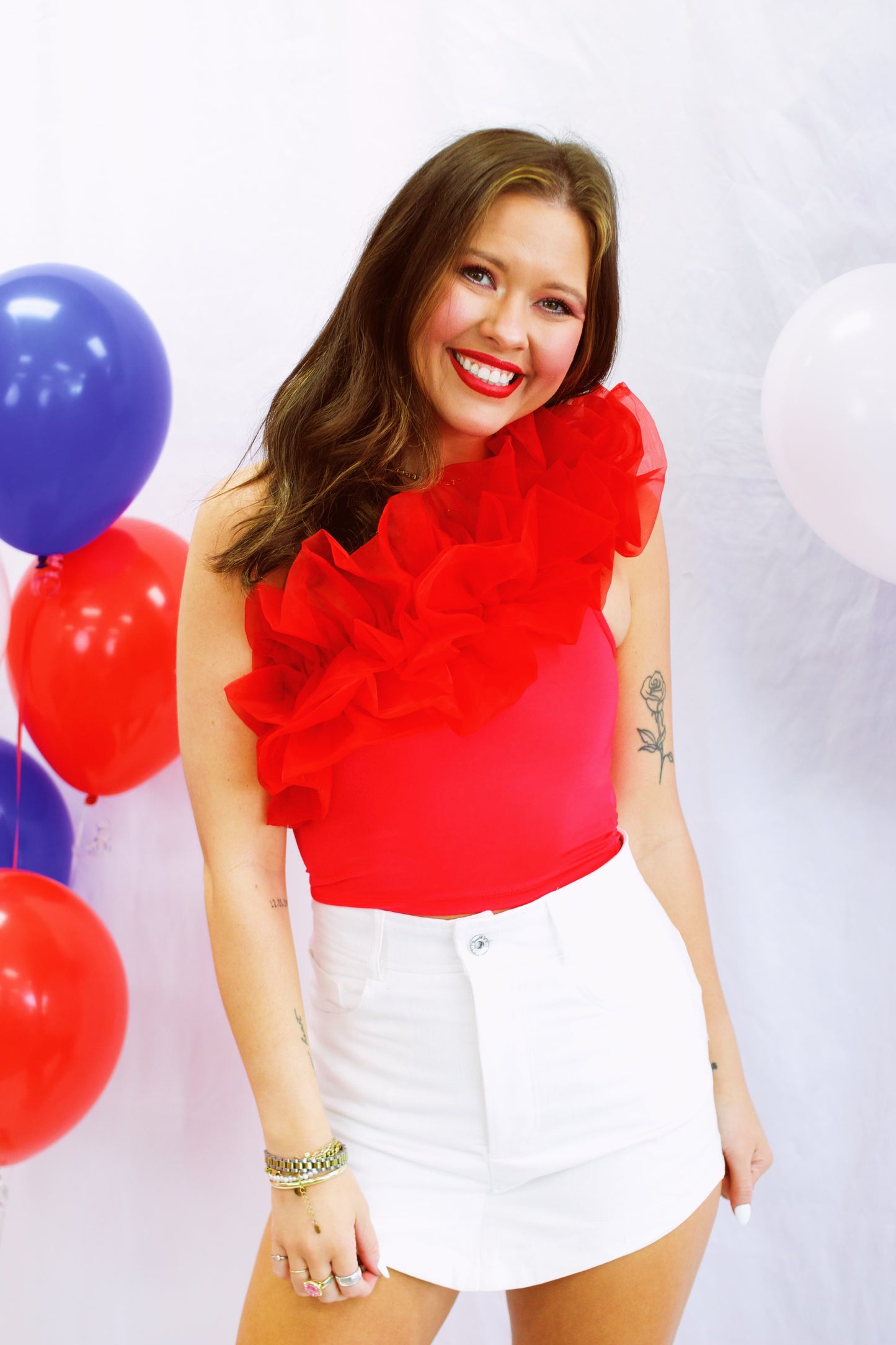 Stars and Stripes Ruffle Red Top