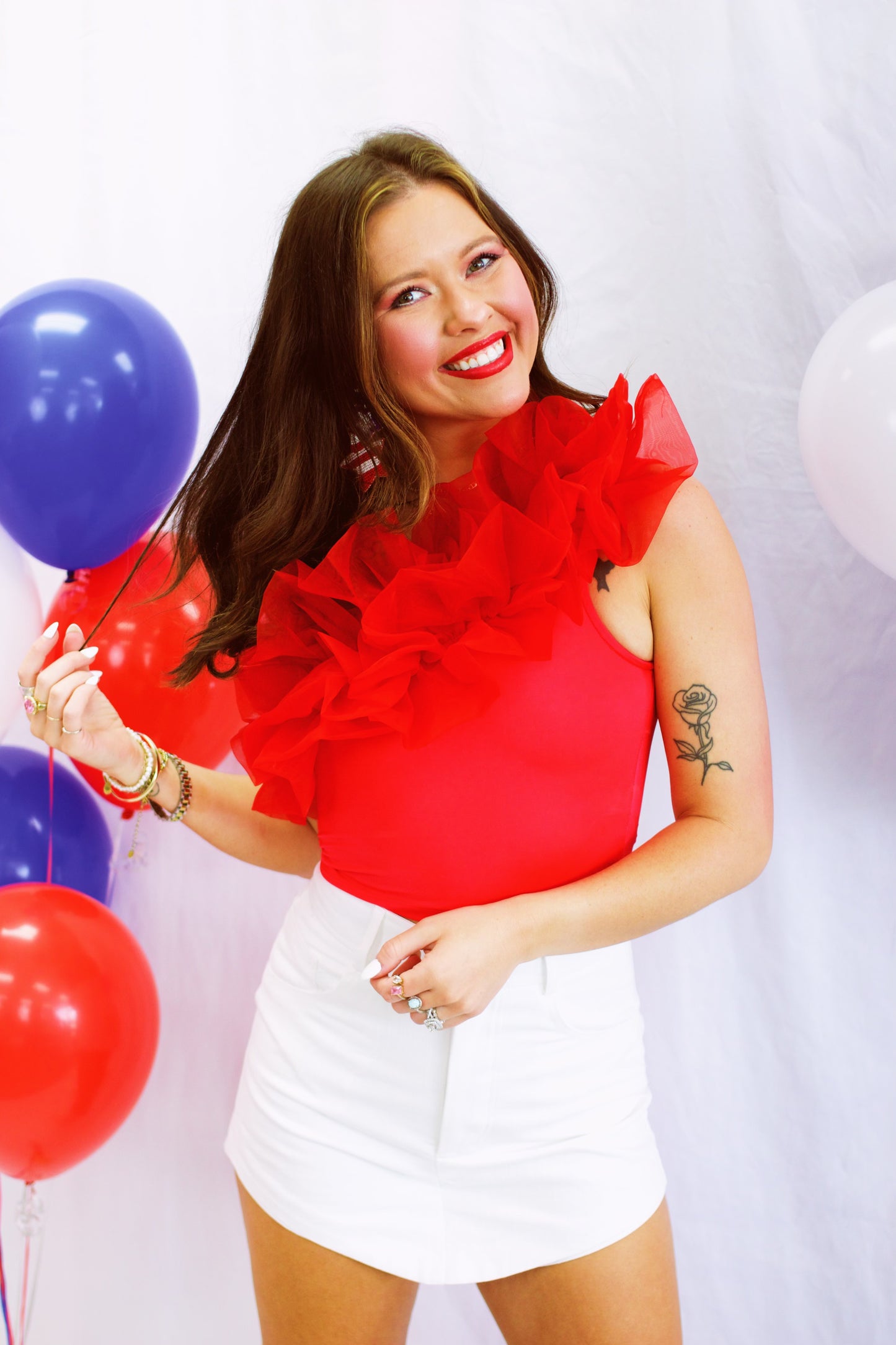 Stars and Stripes Ruffle Red Top