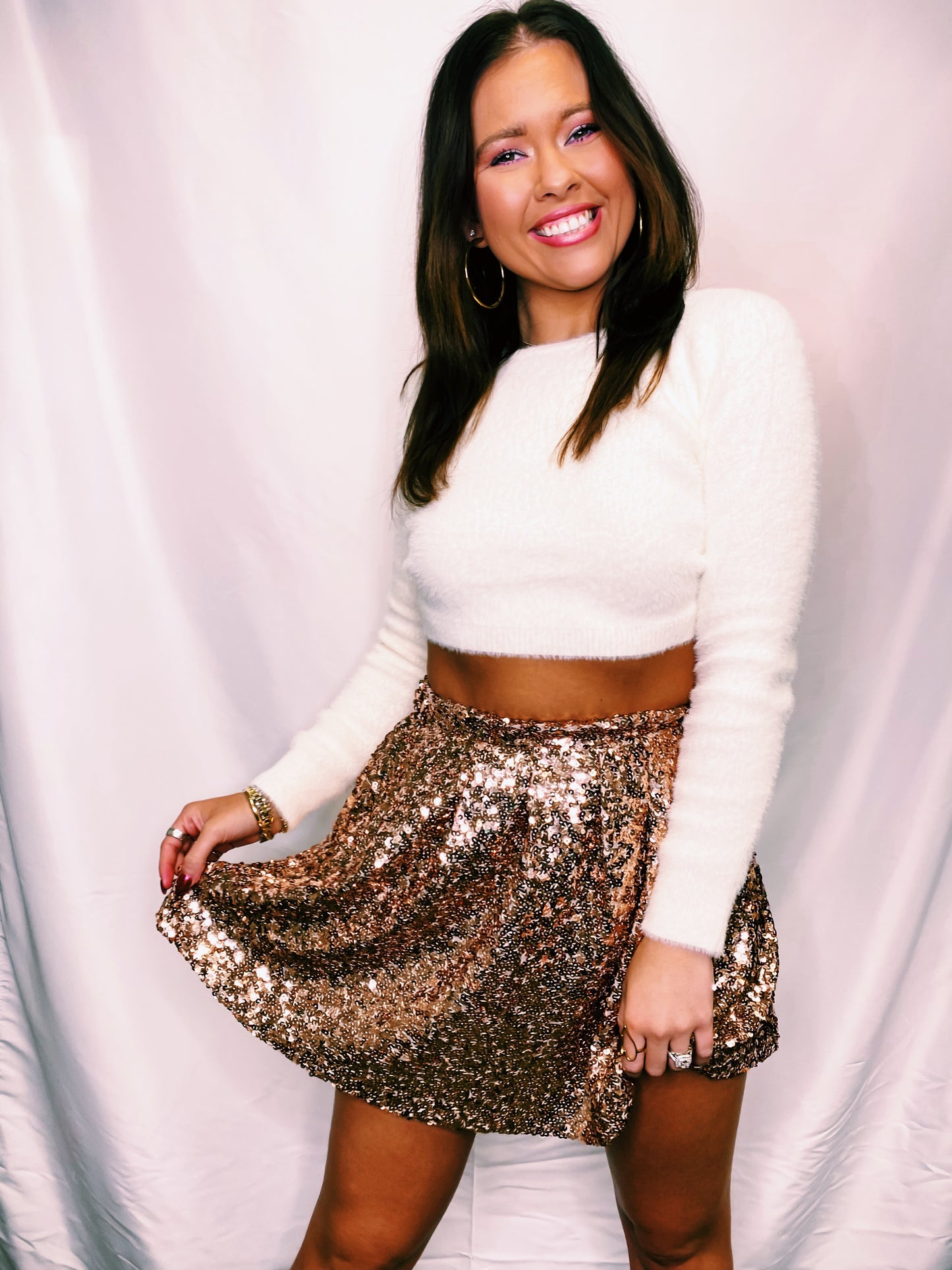 Thought I Would Rose Gold Sequin Skirt