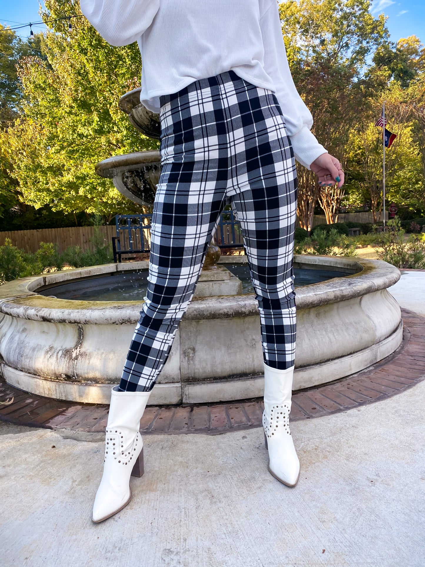 Take Me Out Black + White Plaid Leggings